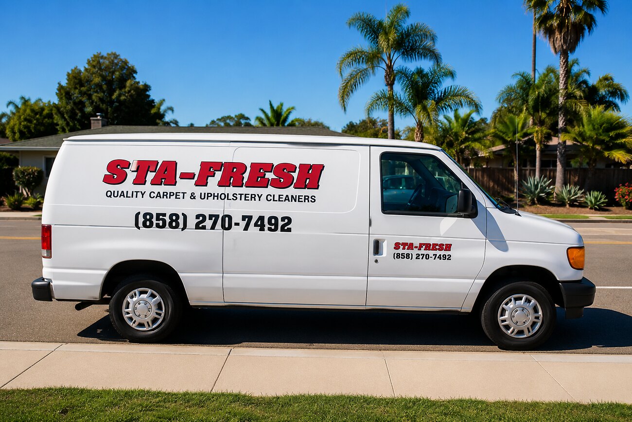 The STA-FRESH carpet cleaning van parked on a San Diego street